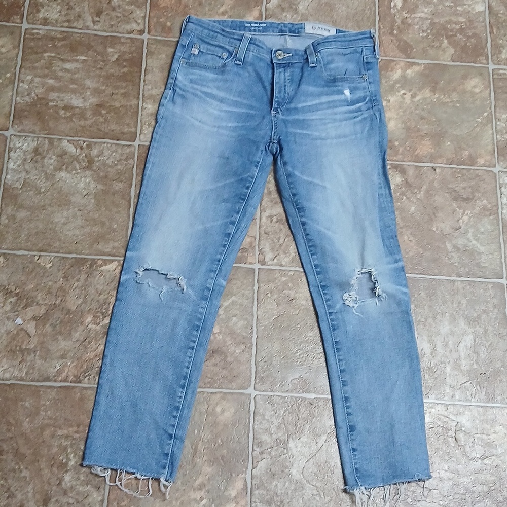 Ag Adriano Goldschmied Prima Cigarette Crop Light Blue Distressed Jeans